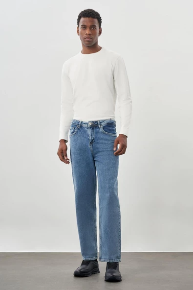 Lacivert Düz Cord Pamuklu 5 Cep Oversize Casual Denim Pantolon 1023245156 ürün görseli 1