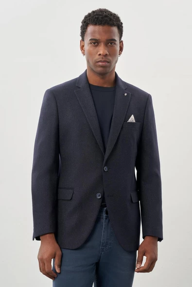 Lacivert Düz Gabardin Mono Yaka 2 Düğme Esnek 6 Drop Comfort Fit Casual Ceket 1002245165 ürün görseli 1