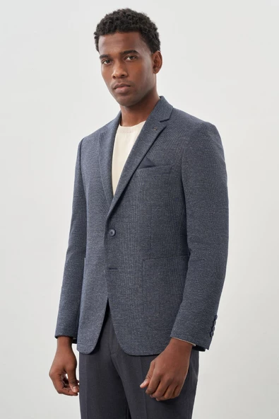 Lacivert Desenli Örme Mono Yaka Astarsız Esnek 6 Drop Slim Fit Casual Ceket 1002245161 ürün görseli 1