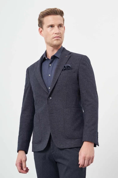 Lacivert Örme Mono Yaka 6 Drop Slim Fit Ceket 1002245151 ürün görseli 1