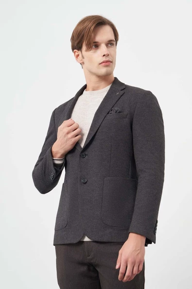 Siyah Örme Mono Yaka 6 Drop Slim Fit Ceket 1002245151 - Resim 2