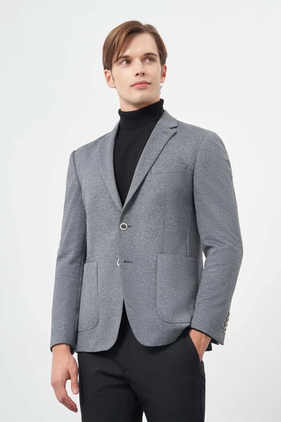 Füme  Örme Mono Yaka 6 Drop Slim Fit Ceket 1002245154 ürün görseli 1