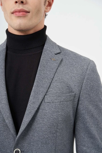 Füme  Örme Mono Yaka 6 Drop Slim Fit Ceket 1002245154 - Resim 4