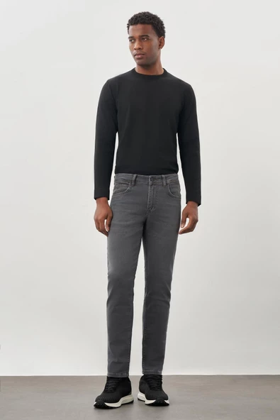 Füme Düz Gabardin Pamuklu 5 Cep Slim Fit Casual Denim Pantolon 1023245158 ürün görseli 1