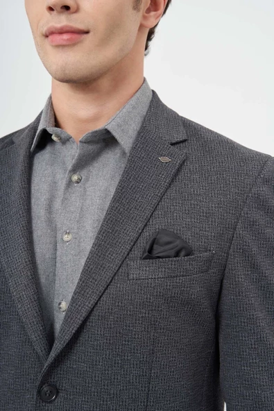 Lacivert Örme Mono Yaka 6 Drop Slim Fit Ceket 1002245153 - Resim 4