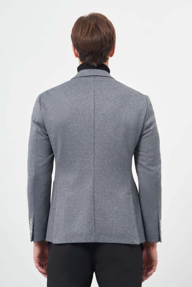 Füme  Örme Mono Yaka 6 Drop Slim Fit Ceket 1002245154 - Resim 5