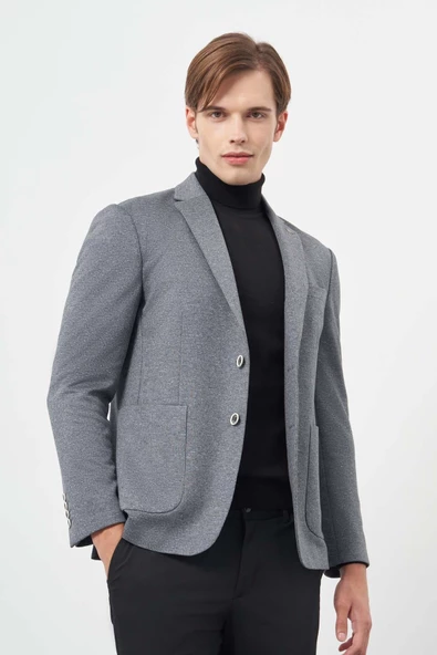 Füme  Örme Mono Yaka 6 Drop Slim Fit Ceket 1002245154 - Resim 3