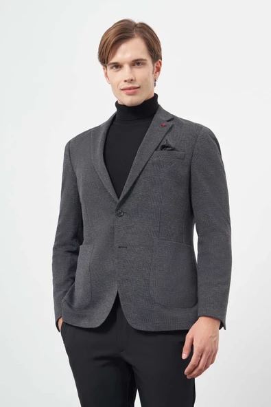 Lacivert Örme Mono Yaka 6 Drop Slim Fit Ceket 1002245152 ürün görseli 1