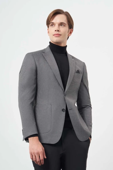 Füme Kazayağı Desen Mono Yaka Çift Yırtmaç 2 Düğme 6 Drop Slim Fit Classic Ceket 1002245106 ürün görseli 1