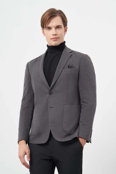 Siyah Kazayağı Desen Örme Mono Yaka 6 Drop Slim Fit Ceket 1002245150 ürün görseli 1