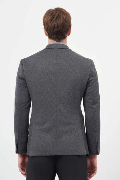 Lacivert Örme Mono Yaka 6 Drop Slim Fit Ceket 1002245153 - Resim 5