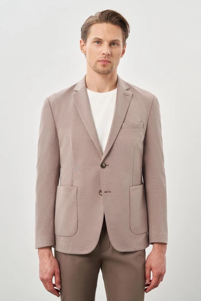 Koyu Vizon Kazayağı Desen Örme Mono Yaka 2 Düğme 6 Drop Slim Fit Classic Ceket 1002245166_405 ürün görseli 1
