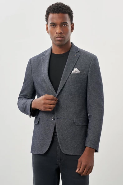 Lacivert  Düz Örme Mono Yaka 6 Drop Slim Fit Classic Ceket 1002245133 ürün görseli 1