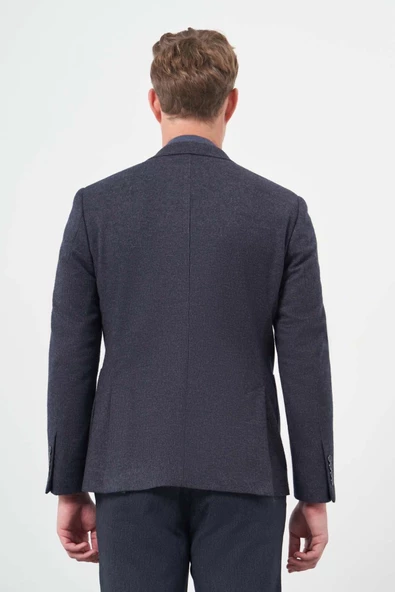 Lacivert Örme Mono Yaka 6 Drop Slim Fit Ceket 1002245151 - Resim 5