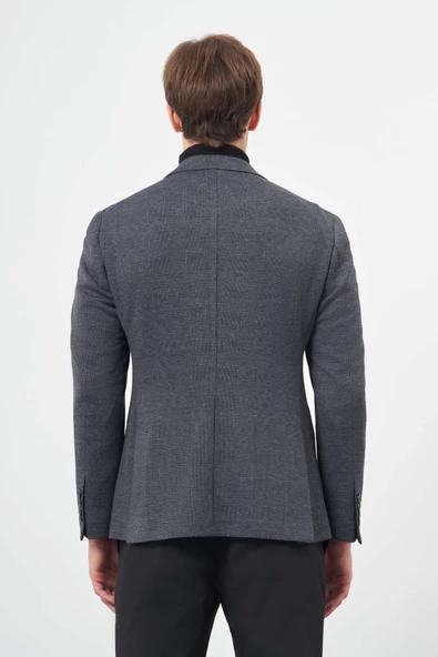 Lacivert Örme Mono Yaka 6 Drop Slim Fit Ceket 1002245152 - Resim 4