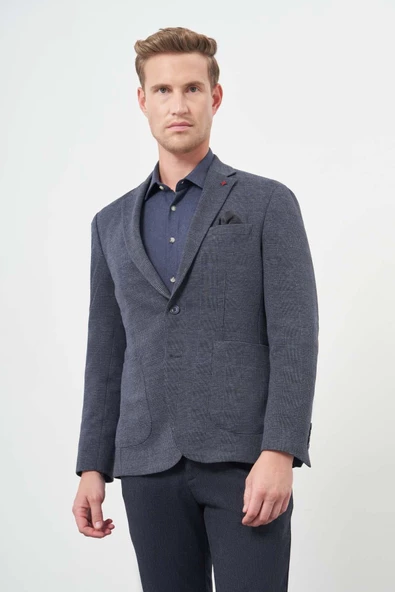 Lacivert Örme Mono Yaka 6 Drop Slim Fit Ceket 1002245152 ürün görseli 1