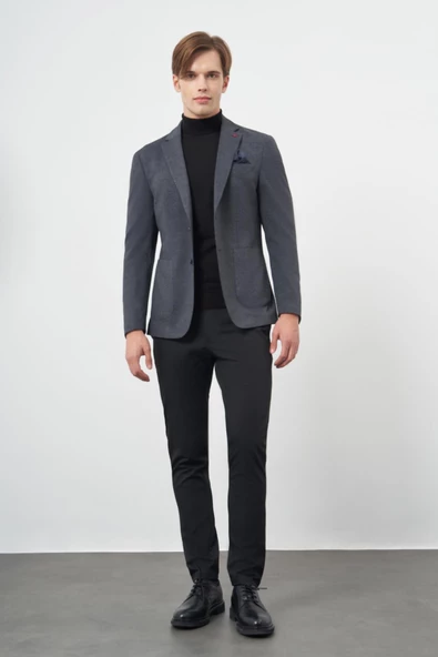 Lacivert Örme Mono Yaka 6 Drop Slim Fit Ceket 1002245152 - Resim 2