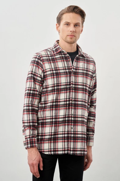 Siyah Yünlü Ekose Desen Yumuşak Yaka Cepsiz Uzun Kol Casual Comfort Fit Gömlek 1004245227 ürün görseli 1