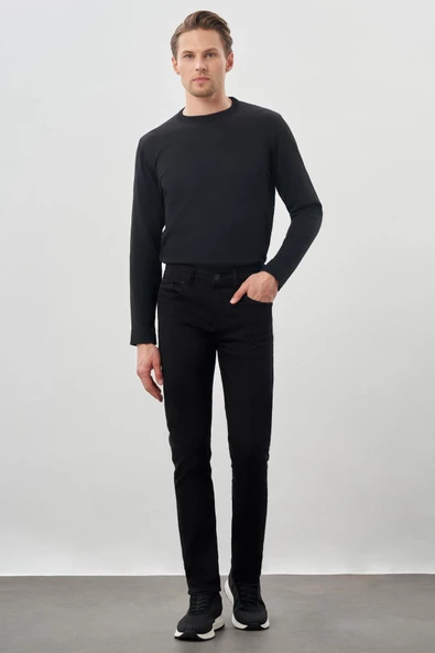 Siyah Düz Cord Pamuklu 5 Cep Slim Fit Casual Denim Pantolon 1023245350 ürün görseli 1