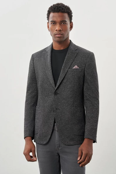 Siyah Desenli Örme Mono Yaka Astarsız Esnek 6 Drop Slim Fit Casual Ceket 1002245159 ürün görseli 1