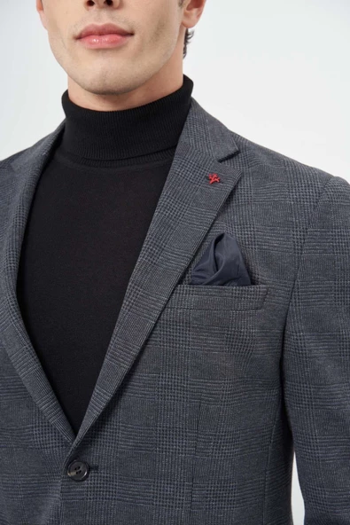Lacivert Örme Mono Yaka 6 Drop Slim Fit Ceket 1002245152 - Resim 5