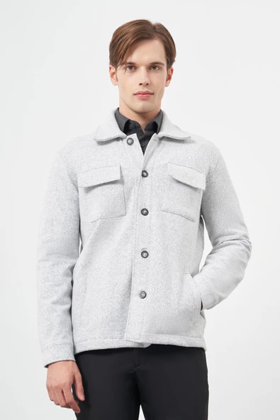 Gri Örme Polo Yaka Jakarlı Desen Yırtmaçsız Astarsız Slim Fit Classic Gömlek Ceket 1007245161 ürün görseli 1
