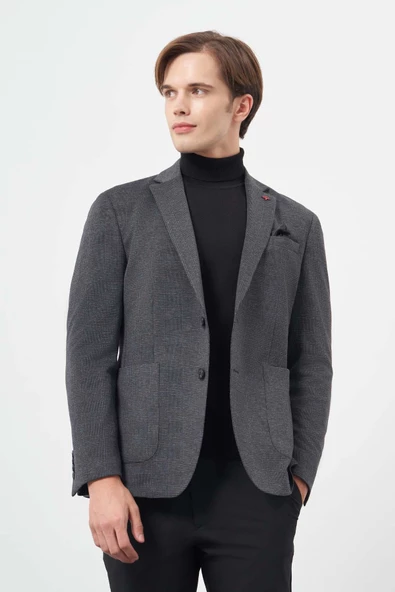 Lacivert Örme Mono Yaka 6 Drop Slim Fit Ceket 1002245152 - Resim 3