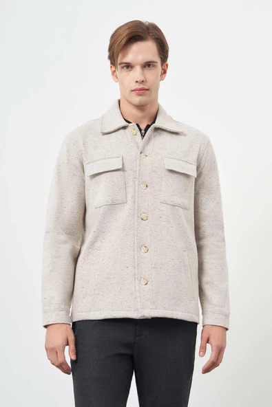 Bej Örme Polo Yaka Jakarlı Desen Yırtmaçsız Astarsız Slim Fit Classic Mont 1007245160 ürün görseli 1