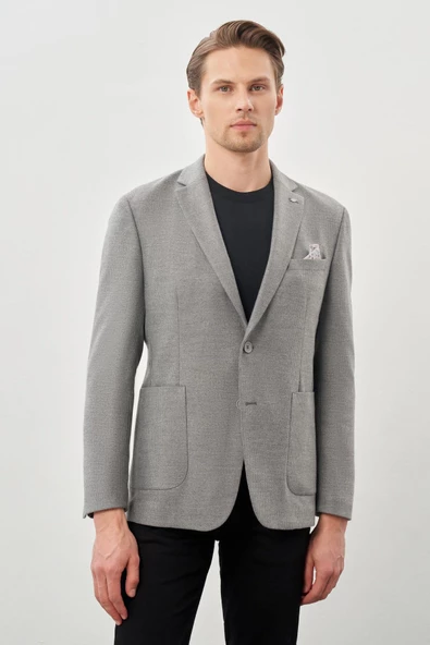 Gri  Kendinden Flannel Mono Yaka Esnek 6 Drop Slim Fit Casual Ceket 1002245167 ürün görseli 1