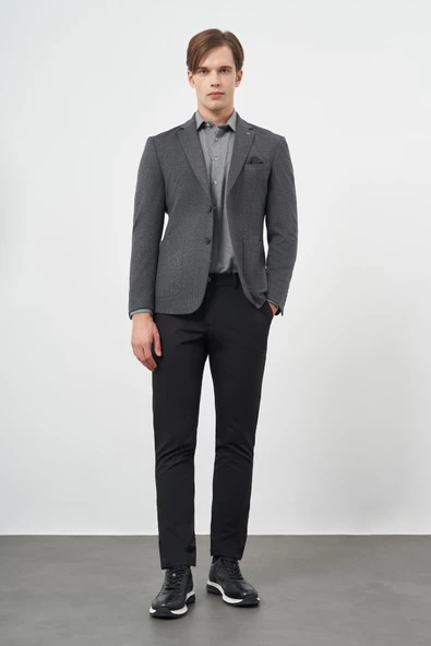 Lacivert Örme Mono Yaka 6 Drop Slim Fit Ceket 1002245153 - Resim 2