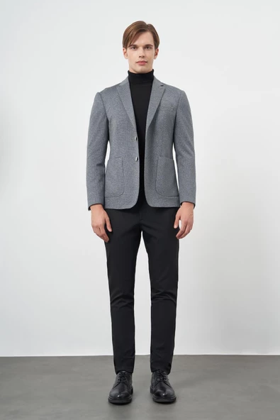 Füme  Örme Mono Yaka 6 Drop Slim Fit Ceket 1002245154 - Resim 2