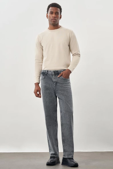 Siyah Düz Cord Pamuklu 5 Cep Oversize Casual Denim Pantolon 1023245156 ürün görseli 1