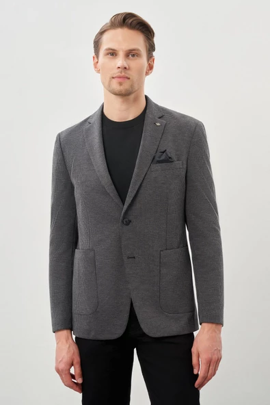 Siyah Kazayağı Desen Örme Mono Yaka 2 Düğme 6 Drop Slim Fit Classic Ceket 1002245166_001 ürün görseli 1