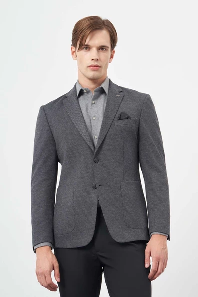 Lacivert Örme Mono Yaka 6 Drop Slim Fit Ceket 1002245153 ürün görseli 1