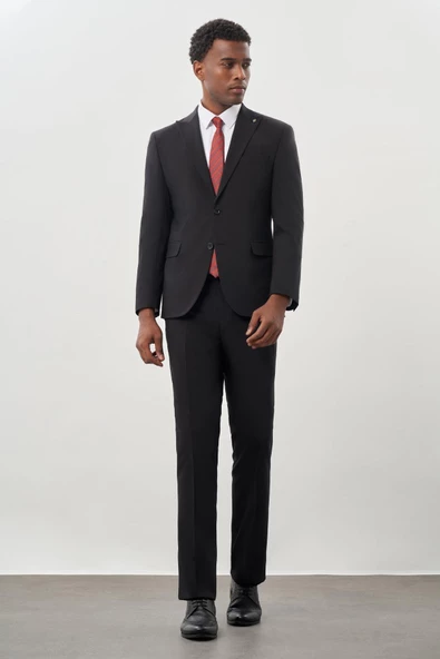 Siyah Kırlangıç Yaka 6 Drop Slim Fit Tam Astar Yünlü Takım Elbise 1001245179 ürün görseli 1