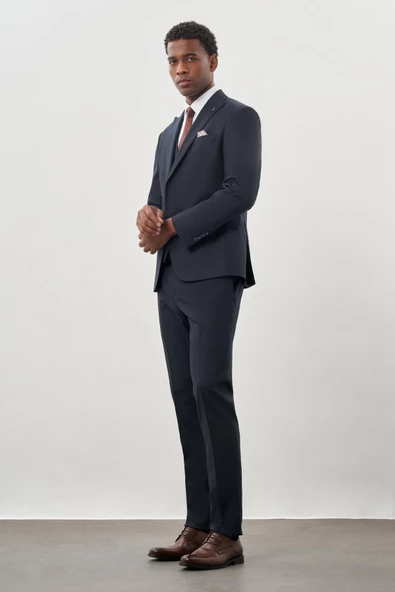 Lacivert Kırlangıç Yaka 6 Drop Slim Fit Tam Astar Esnek Takım Elbise 1001245900 ürün görseli 1