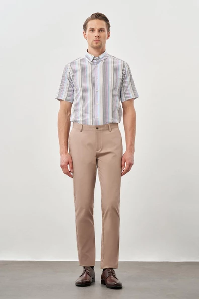Bej Pamuklu Yandan Cepli Casual Slim Fit Chino Pantolon 1003245168 ürün görseli 1