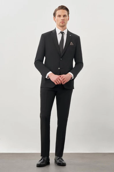 Siyah Mono Yaka 6 Drop Slim Fit Tam Astar Esnek Takım Elbise 1001245178 ürün görseli 1