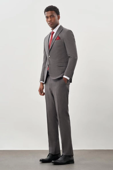 Gri Kırlangıç Yaka 6 Drop Slim Fit Tam Astar Yünlü Takım Elbise 1001245179 ürün görseli 1