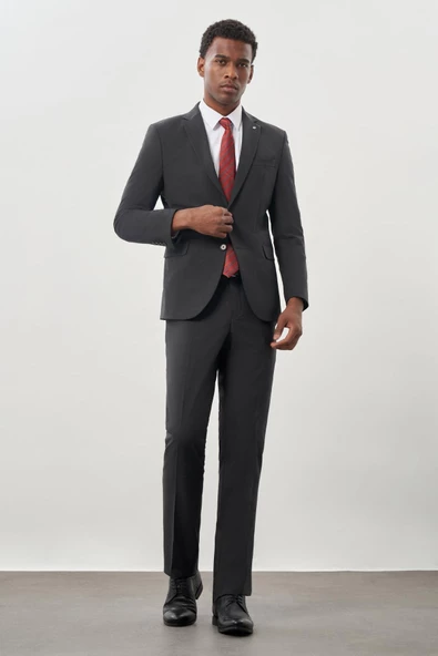 Füme Mono Yaka 6 Drop Slim Fit Tam Astar Yünlü Takım Elbise 1001245180 ürün görseli 1