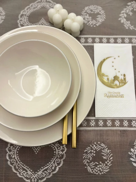 Gold Yaldızlı Beyaz Hoşgeldin Ramazan Yeni Ay Desenli Garson Peçete 16 lı ürün görseli 1