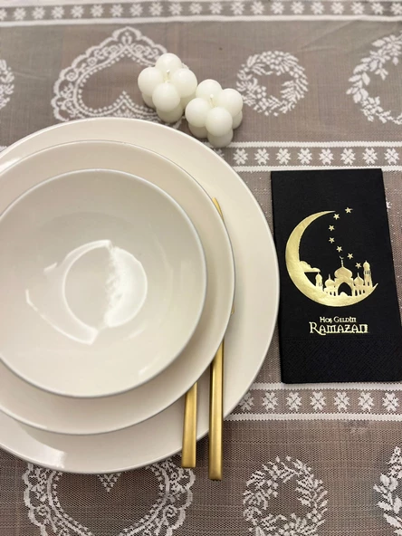Gold Yaldızlı Siyah Hoşgeldin Ramazan Yeni Ay Desenli Garson Peçete 16 lı ürün görseli 1