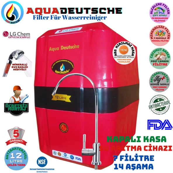 AQUA DEUTSCHE BEYAZ MONTAJ DAHİL 12 LİTRE 7 FİLTRE 14 AŞAMA SU ARITMA CİHAZI ürün görseli 1