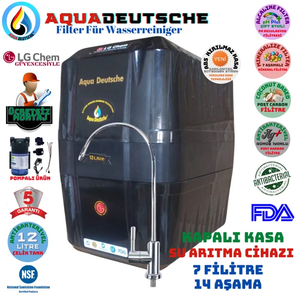 AQUA DEUTSCHE SİYAH POMPALI MONTAJ DAHİL 12 LİTRE 7 FİLTRE 14 AŞAMA SU ARITMA CİHAZI ürün görseli 1