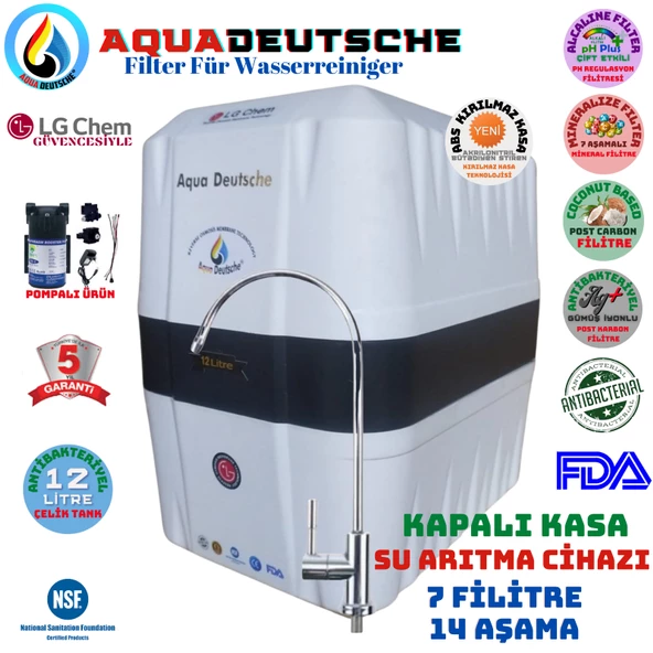 AQUA DEUTSCHE BEYAZ SİYAH POMPALI 12 LİTRE 7 FİLTRE 14 AŞAMA SU ARITMA CİHAZI ürün görseli 1