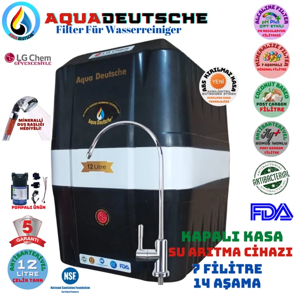 AQUA DEUTSCHE SİYAH BEYAZ POMPALI 12 LİTRE 7 FİLTRE 14 AŞAMA SU ARITMA CİHAZI ürün görseli 1