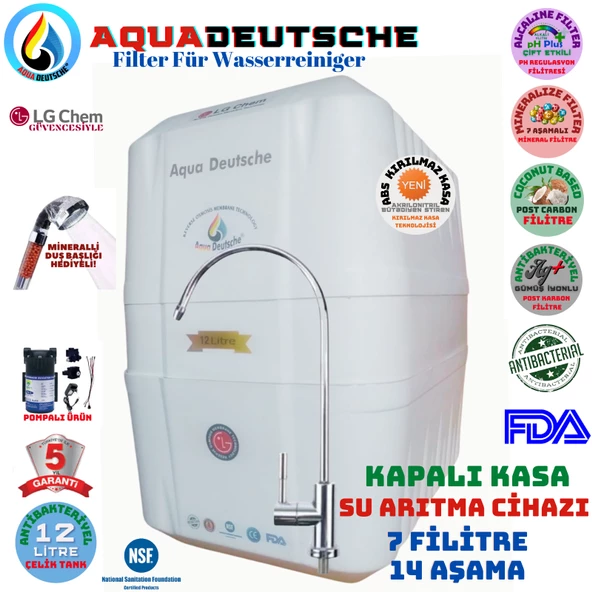 AQUA DEUTSCHE BEYAZ POMPALI 12 LİTRE 7 FİLTRE 14 AŞAMA SU ARITMA CİHAZI ürün görseli 1