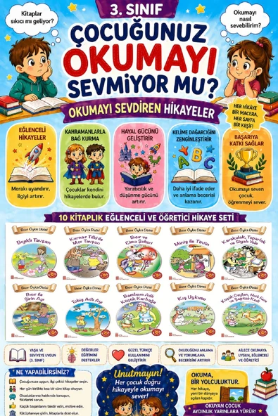2.ve 3.Sınıf Öğrencilerini Okumayı Sevdiren 10 lu Hikaye Seti (64 Sayfa) ürün görseli 1