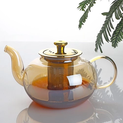 kendinden süzgeçli cam demlik - 1000 ml çaydanlık demliği gold ürün görseli 1