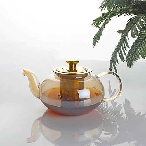 kendinden süzgeçli cam demlik - 600 ml çaydanlık demliği gold ürün görseli 1
